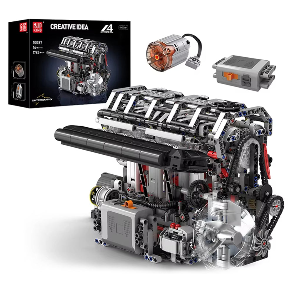 Mould King 10087 L4 Gasoline Engine Model Building Block Technical Car Motorised Inline 4-cylinder Brick Assembly Kit 1787+PCS Science Education Discovery Toys Children Gifts