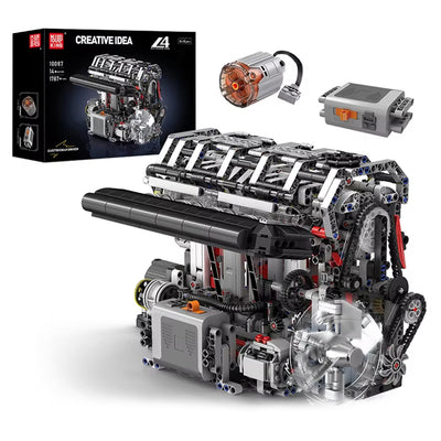Mould King 10087 L4 Gasoline Engine Model Building Block Technical Car Motorised Inline 4-cylinder Brick Assembly Kit 1787+PCS Science Education Discovery Toys Children Gifts