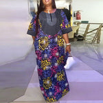 LinkMejor Womens Elegant Half Sleeve Noble Crew Neck Printed Maxi Dresses (Plus Size)