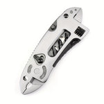 6-in-1 Stainless Steel Multitool Adjustable Wrench Screwdriver Bits Saw Blade Knife Compact Folding Design Ergonomic Handle Camping Hunting DIY Projects Survival Tool Portable