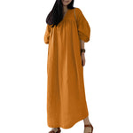 LinkMejor Women Maxi Dresses Solid Color Seven-quarter Length Lantern Sleeves Long Dresses Plus Size Women Dresses