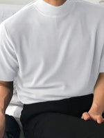 LinkMejor Mens Casual Stand Collar Top Solid Color Short Sleeve T-Shirt