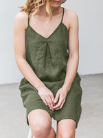 LinkMejor Solid Pocket Spaghetti Strap Backless Dress For Women