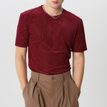 LinkMejor Men T-Shirts Fashion Solid Color Skinny Elastic Top Tee Casual Summer Round Neck Short Sleeve Mens Clothing