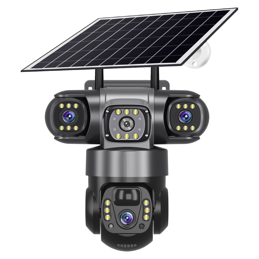 V380 4G 6MP Solar Security Camera 3-Lens System Dual-Charging Night Vision Motion Alerts 4G European Version Security Camera