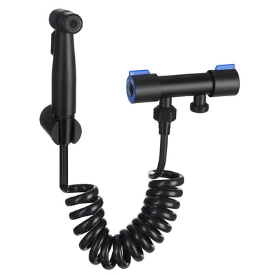 Black Bidet Spray Stainless Steel Toilet Hand Shower Head Intimate Hygiene Wall Seat Bathroom Set