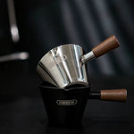 HiBREW 100ml Espresso Measuring Cup 304 Stainless Steel Coffee Dosing Cup with Walnut Wood Handle for Espresso Machine