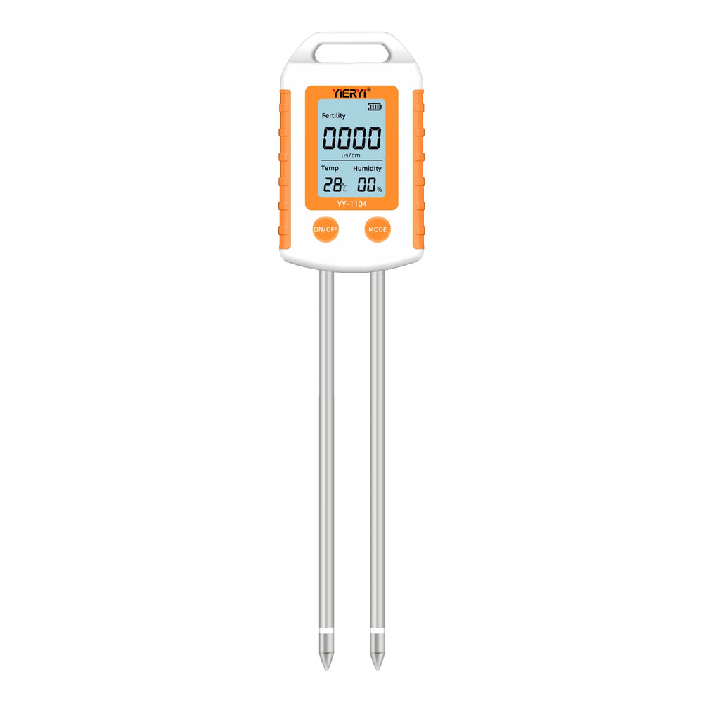 YY-1104 6-In-1 Soil Tester NPK/EC/Moisture/Temperature Dual Probes 90° Rotating LCD 0-1999 mg/kg 0-1999 μS/cm 0-99% RH 0-60°C Auto Power Off ABS Housing