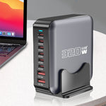 [GaN Tech] Bakeey 320W 8-Port USB PD Charger 2USB-A+6USB-C PD2.0 QC SCP FCR AFC Apple2.4 Fast Charging Desktop Charging Station for iPhone 16 16 Pro 15 14 13 Pro Max for HUAWEI for SAMSUNG for OPPO