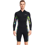 LinkMejor Men's 1.5mm Neoprene Shorty Wetsuit UV Resistant Front Zip Long Sleeve Diving Suit for Snorkeling Swimming Surfing