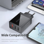 LinkMejor 30W 3-Port USB Charger 3USB-A QC3.0 2.0 Fast Charging Wall Charger Adapter EU Plug for iPhone 16 15 Pro 14 13 Pro Max for Samsung Galaxy Z Flip6 for Xiaomi 15pro for Huawei Mate XT