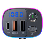 T65 bluetooth V5.0 FM Transmitter 18W PD + QC3.0 USB Car Charger 9 Colors Atmosphere Lights Siri Voice Control Hands-free Calls Digital Display Wireless Radio Adapter Music Play Car Kit