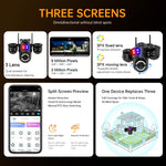 Three Screens 3MP WiFi PTZ Camera Human AI Motion Night Vision Sound&Light Alarm Two-way Audio Monitoring Camera for Indoor Outdoor Security Surveillance