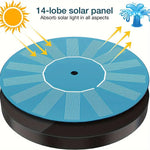 Solar Powered Mini Garden Pond Fountain Pump with 1.5W 7V Solar Panel High Lift 110cm Max Flow Rate 190L/H 6 Adjustable Spray Heads Ideal for Bird Baths and Outdoor Decorations