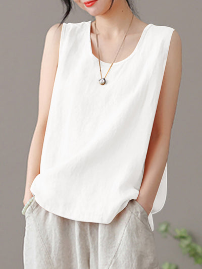 LinkMejor Plus Size Womens Tank Top Solid Crew Neck Sleeveless Casual Women Tanks