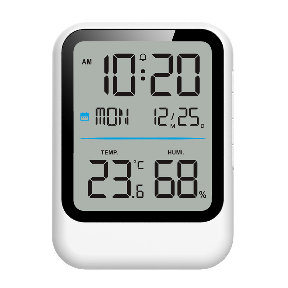 8007C Multifunctional Digital Alarm Clock with Large LCD Display Temperature Humidity Monitor Alarm Clock Calendar for Bedroom Office Home Use