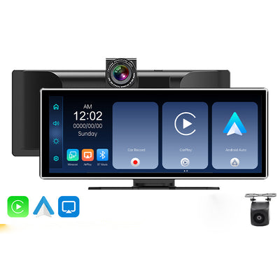 LinkMejor 11.26'' Carplay Car Stereo 4K Dash Cam HD Touchscreen Wireless Bluetooth MP5 Multimedia Player Driving Recorder With Front 1080P Rear Camer Dual Recording Lens GPS Navigation