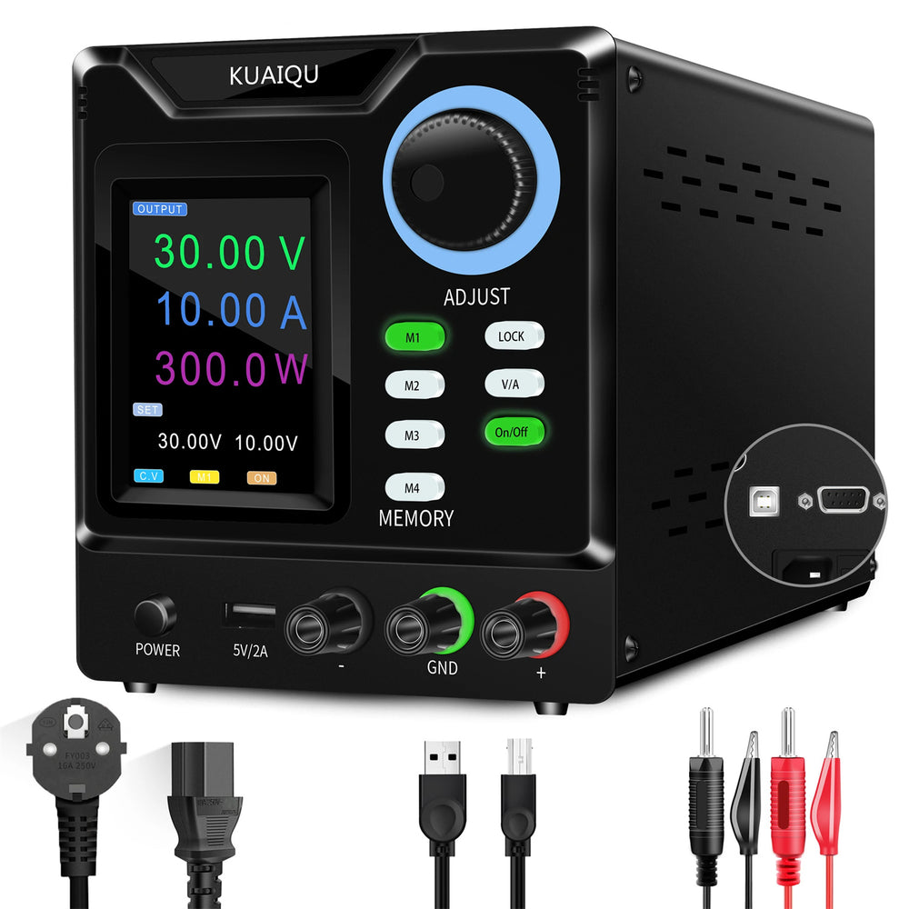 LinkMejor Programmable DC Power Supply Adjustable 305/3010/605/1203 with HD 4-Digit Color Display Precise Encoder Knobs USB Port Smart Cooling Fan
