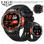 LinkMejor 1.46inch HD Screen Massive Battery Compass bluetooth Call Heart Rate Blood Pressure Monitor SOS Emergency Call Sleep Monitoring Multi-sport Modes Music Playback 10M Waterproof Smart Watch with Flashlight