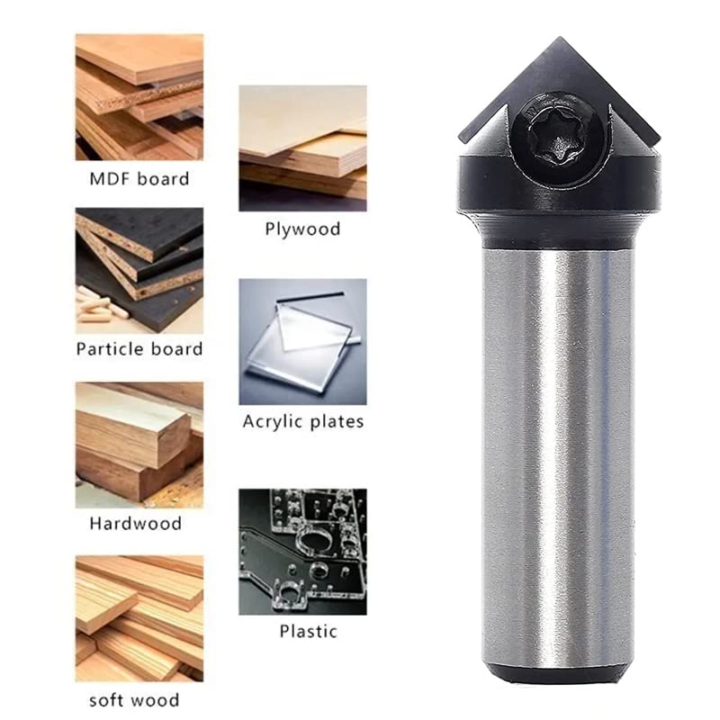 Insert Style Carbide Spoilboard V groove90° Single Flute Ruter Bit End Mills Woodworking Milling Cuttters Shank 1/4"
