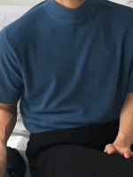 LinkMejor Mens Casual Stand Collar Top Solid Color Short Sleeve T-Shirt