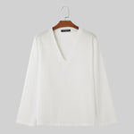 LinkMejor Men Fashion V-neck Long Sleeve T-shirt Comfy Loose Fit Solid Color Tshirt Top for Men Plus Size, Spring Fall