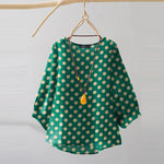 LinkMejor Women Summer Casual 3/4 Sleeve Blouses O Neck Polka Dot Loose Ladylike Shirt Top