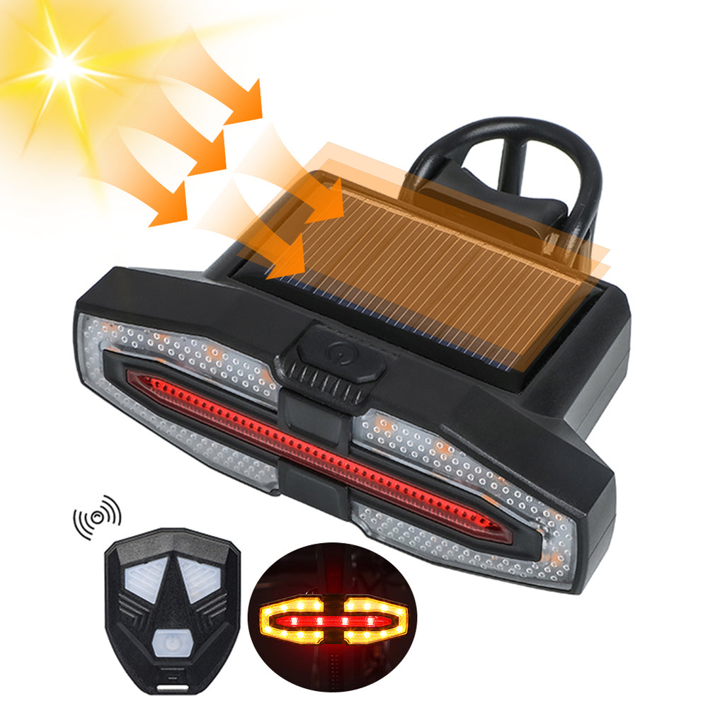 LinkMejor Bicycle Solar Charging Wireless Remote Control Turn Signal Taillights USB Rechargeable Waterproof Bike Rear Light for Outdoor Night Riding Safety
