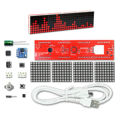 DIY LED Music Spectrum Kit DS1302 Dot Matrix Clock USB 18 Modes DIY Soldering Rhythm Light Electronic Time Display