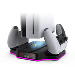 LinkMejor PS5 Slim Game Console Cooling Base with RGB Colorful Ambient Light Game Controller Charging Station TP5-3583