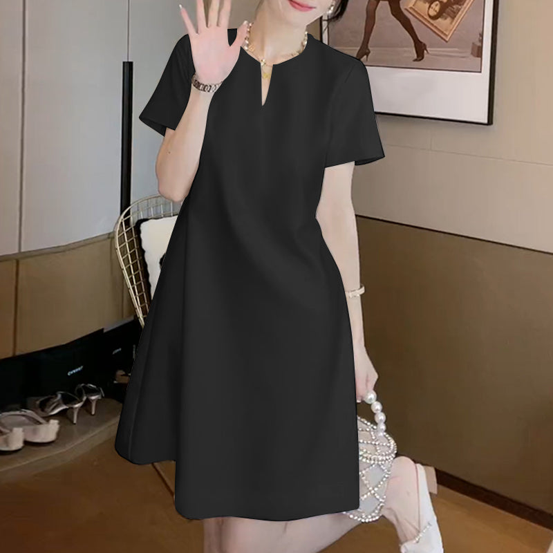 LinkMejor Elegant Style Women Summer Fashion V Neck Short Sleeve Sundress Casual Holiday Party Knee-length Dress