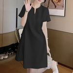 LinkMejor Elegant Style Women Summer Fashion V Neck Short Sleeve Sundress Casual Holiday Party Knee-length Dress
