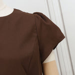 LinkMejor Women's Dresses Vintage Front Split Solid O-Neck Short Sleeve Dress