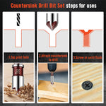 5Pcs Drill Bit Set Premium Countersink Drill Bit with 82-Degree 5 Flutes Quick-Change Hex Shank 1/4 Inch to 3/4 Inch Size for Wood Metal Plastic