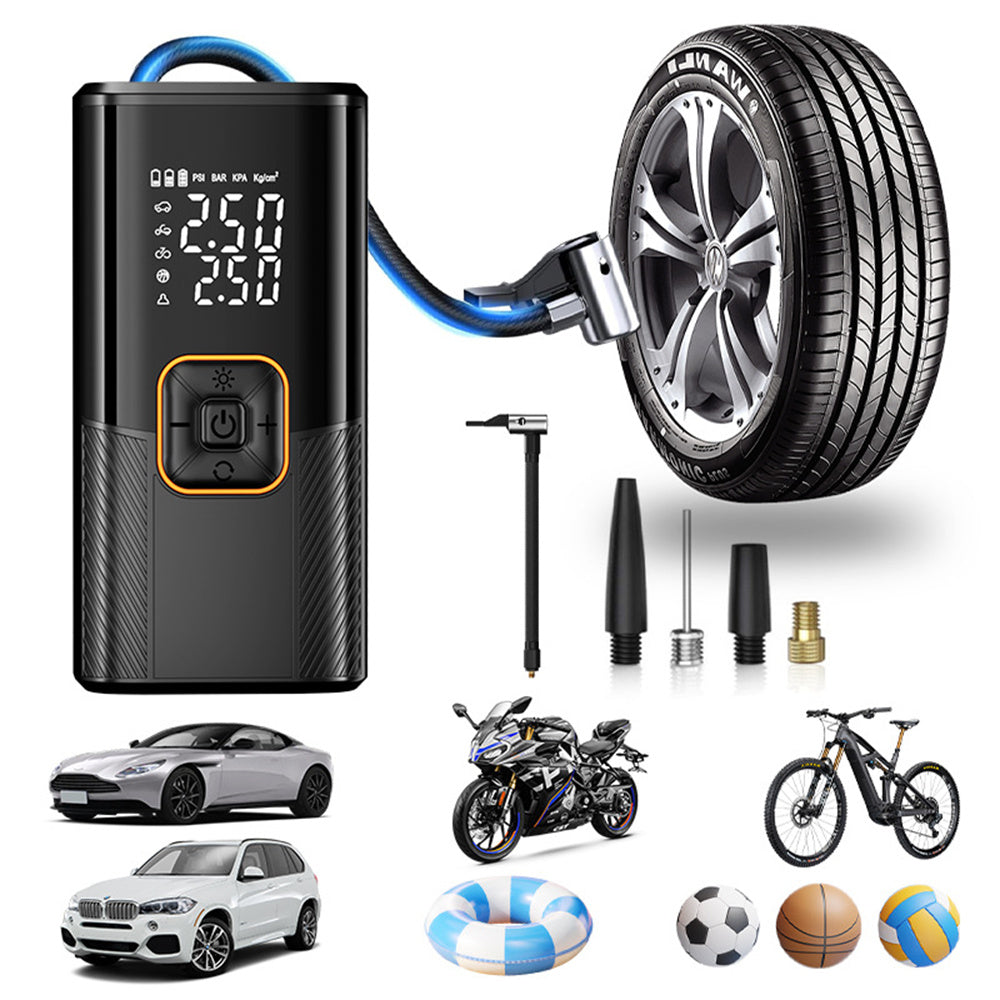 Portable Car Wireless Inflation Pump Electric Inflation Pump High-speed USB Charging Large Capacity Lithium Battery LED Lighting for Car, Motorcycle, E-Bike, Ball