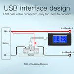 Peacefair PZEM-015 Car Battery Tester Multifunctional DC 120V Voltmeter Ammeter 100A-500A Capacity 0.5M USB Cable Resistance Voltmeter Monitor