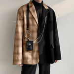 LinkMejor Mens Plaid Patchwork Long Sleeve Blazer Two-tone Stylish Casual Suit Outwear for Spring Fall