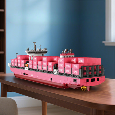 LinkMejor JJ9217 Pink Cargo Container Ship Model Building Blocks 1446PCS Assembly Kit Brick DIY Toys for Adult Children Birthday Gift