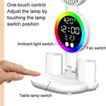 4-Head Table Lamp With RGB Ambient Light & Clock Time Date Display Pen Holder Desk Lamp Reading Light