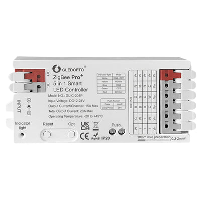 LinkMejor C-201P ZigBee3.0 Pro+ 5 in 1 LED Strip Controller 20A Max RGBCCT/RGBW/RGB/CCT/Dimmer Home Tuya Smart Life APP Voice Control with Alexa