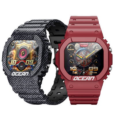 LinkMejor OCEAN 1.75-inch HD Screen Built-in LED Flashlight Compass AI Voice Assistant 30M Waterproof bluetooth Call Heart Rate Blood Oxygen Monitor Sleep Monitoring Respiratory Training Multi-sport Modes Smart Watch