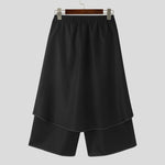 LinkMejor Mens Topstitching Irregular Layered Design Black Pants Skirt Design Hemmed Trousers