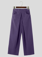INCERUN Men Pants Fashion Design Solid Color Button Pants Wide Leg Streetwear with Side Pockets S-5XL