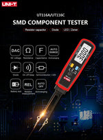 LinkMejor UT116A SMD Tester Meter Multimeter Rotatable Tweezer 3000 Counts Resistance Capacitance LED Diode Continuity DC Voltage