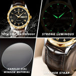 LinkMejor Luxury Business Men Watches Waterproof Luminous Leather Quartz Watch Fashion Date Week Men's Wristwatch