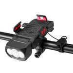 3 in 1 500LM Brightness Bike Headlight 3000mAh Battery IPX6 Waterproof 3 Light Modes 120° Rotation Phone Holder with 120dB Horn for Night Cycling