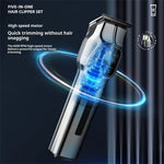 LinkMejor MS-5077 5-in-1 Hair Clipper & Trimmer Kit with Chargine Base LED Display 5 Heads for Beard Nose Body Grooming 180Min Use & USB Charging