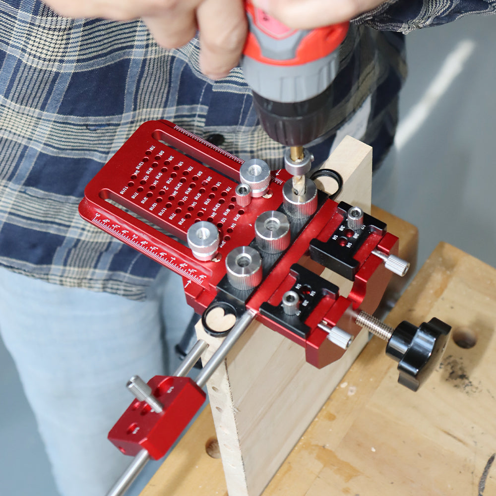 LinkMejor Doweling Jig Hole Puncher Drill Guide Tool with Metric and Imperial Scales Precise Alignment Slots