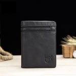 LinkMejor Men's Genuine Leather RFID Wallet Short Trifold Design Hasp Zipper Closure Card Holder Coin Pocket Money Purse