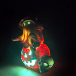Elfeland Halloween Ghost Night Light Tipsy Ghost Pumpkin Table Lamp with Wine Glass & Skull USB Plug-in LED Decor Resin Halloween Decoration Gift